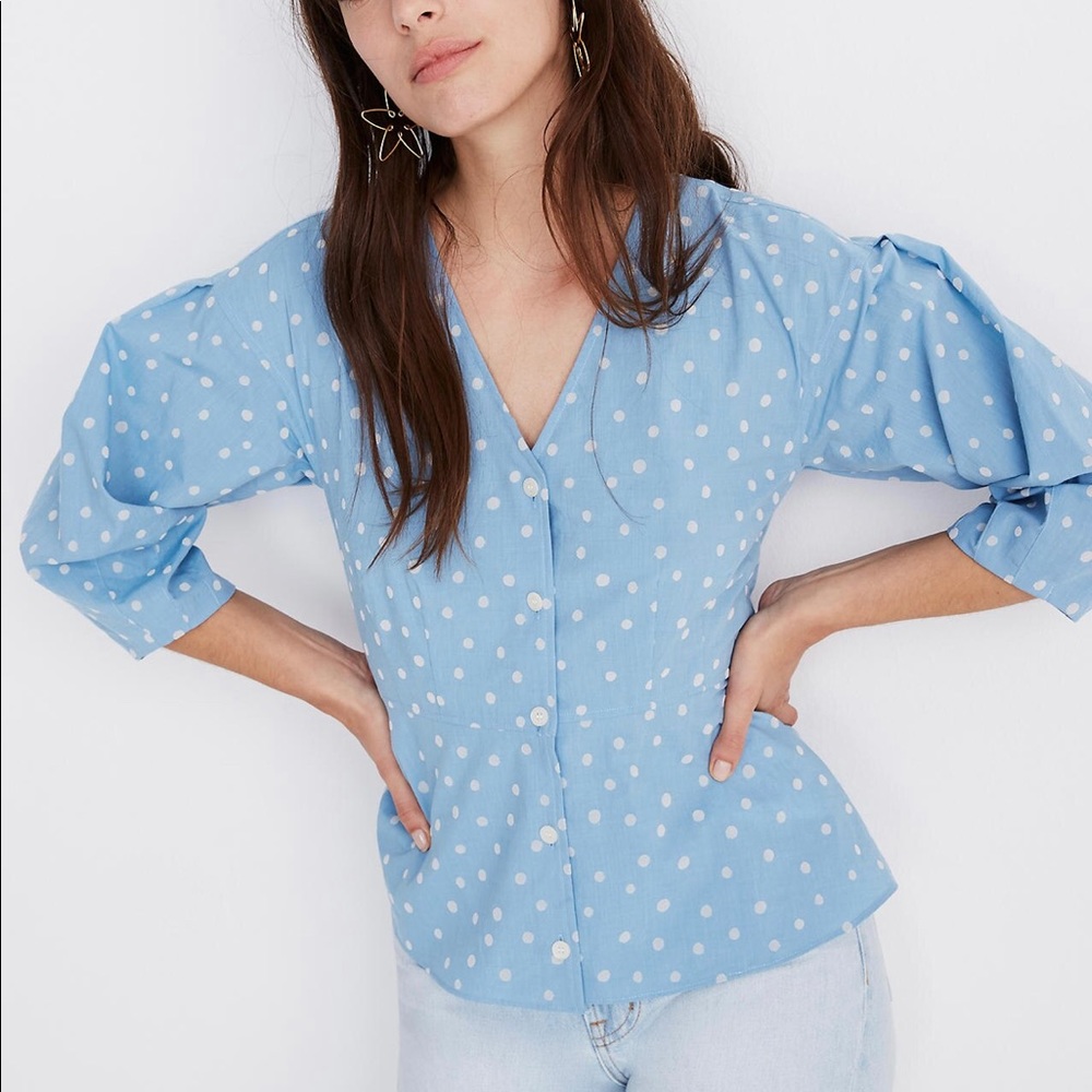Madewell Florentine Peplum Top Inkspot Blue Crop 8
